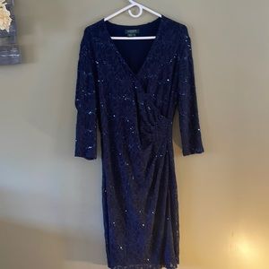 Navy Lauren Ralph Lauren Dress with 3/4 Sleeves & Lace, Sparkles